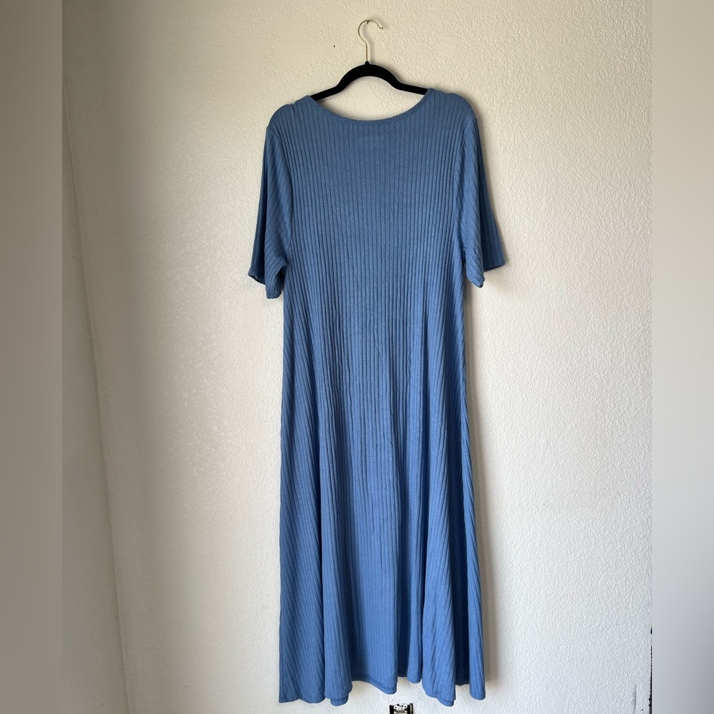 Soft Surroundings Santiago Ribbed Maxi Dress Light Blue Short Sleeve Textured 1X - Picture 4 of 6